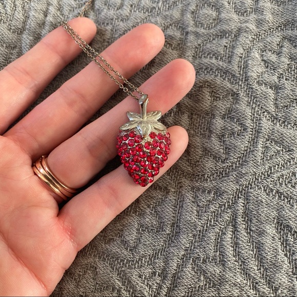Red Rhinestone Strawberry Necklace - Picture 2 of 6